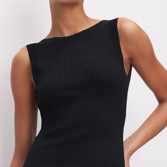 Good American NWT Shine Rib Off Scoop Back Midi Dress Black Size XL - Picture 3 of 9